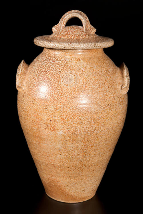 Title unknown (salt-glazed lidded vessel with handles)