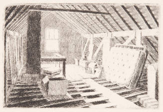 Title unknown (view of attic with boxes and mattress)