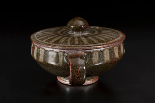 Title unknown (lidded form with green striped glaze)