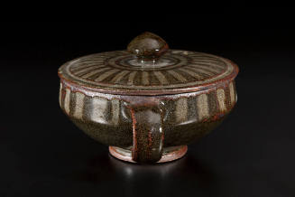 Title unknown (lidded form with green striped glaze)