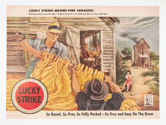 Advertisement for Lucky Strike featuring Aaron Bohrod's Getting Ready for Auction Day