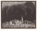 Herschel C. Logan, Dust Storm, 1938, woodcut, 7 x 9 in., Kansas State University, Marianna Kist…