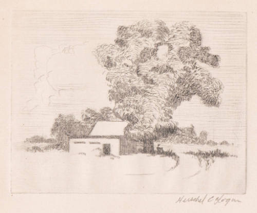 Title unknown (adobe house with trees)