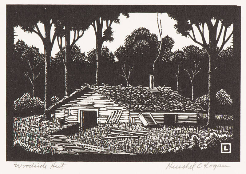 Herschel C. Logan, Woodside Hut, 1935, wood engraving, 4 x 6 in., Kansas State University, Mari…