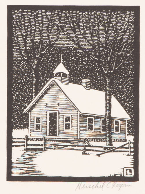 Title unknown (schoolhouse in snow)