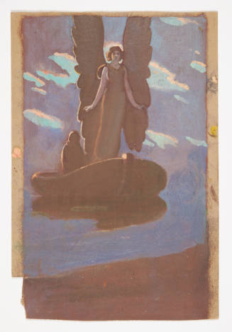 Oil sketch of a winged woman on a boat