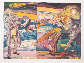 Caroline Thorington, Crocodile Moon Dance, 1995, color lithograph with chine-collé , Kansas Sta…