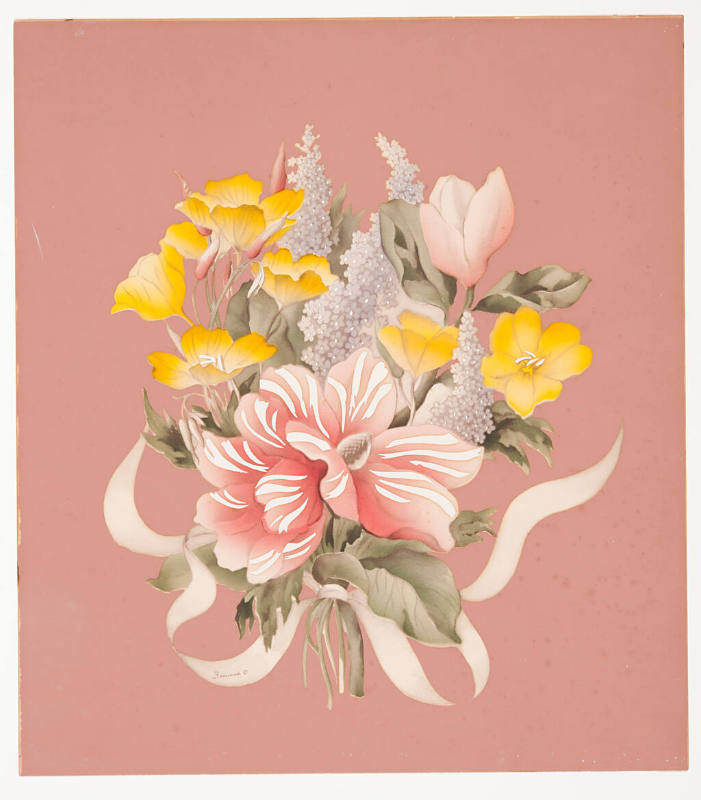 Untitled (floral motif with lilacs on pink background)