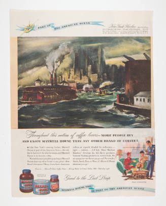 Advertisement for Maxwell House featuring Ferdinand E. Warren's New York Harbor