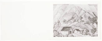 Christmas card (houses and trees in mountains)