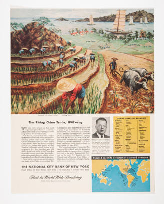 Advertisement for The National City Bank of New York featuring Howard Baer's Planting Time