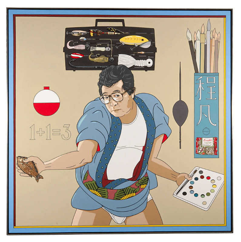 Roger Shimomura, Martin Cheng: Painter and Fisherman, 1991, acrylic on canvas, 60 x 60 in., Kan…