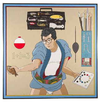 Roger Shimomura, Martin Cheng: Painter and Fisherman, 1991, acrylic on canvas, 60 x 60 in., Kan…