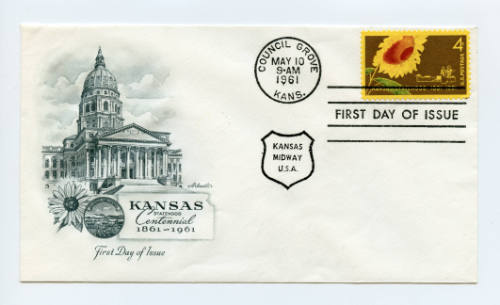 First Day of Issue Kansas Statehood Centennial stamp and envelope