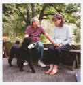 George M. Kren, Warrington Colescott (printmaker) and Frances Myers (printmaker), outside their…