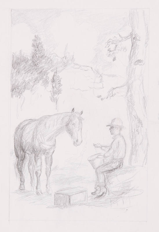 Horse & Man Under Tree