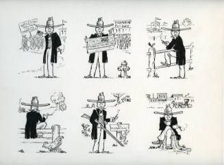 Six The Colonel cartoons (welcum to Salina, printin' fer sale, at the races, smoking on the farm, no trespassin', smoking on a stump)