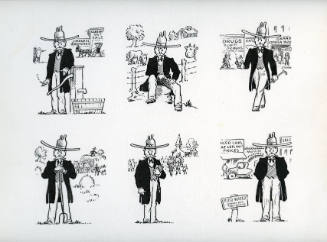 Six The Colonel cartoons (water pump, with cows, drugs soft drinks, with pitchfork, outside church, Pluto Water... makes you feel young)