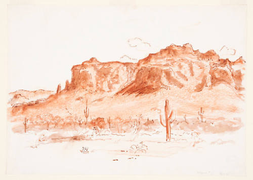 John Steuart Curry, Arizona #6 (Superstition Mountain), ca. 1942, sepia ink and red chalk on pa…