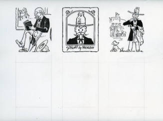 Six The Colonel cartoons (reading, Photo by Hersch, coat over arm, three blanks)