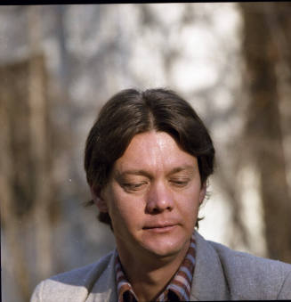 Michael Jilg (printmaking professor, Fort Hays State University), backyard, Kren home, Bertrand Street, Manhattan, Kansas, April 11, 1986