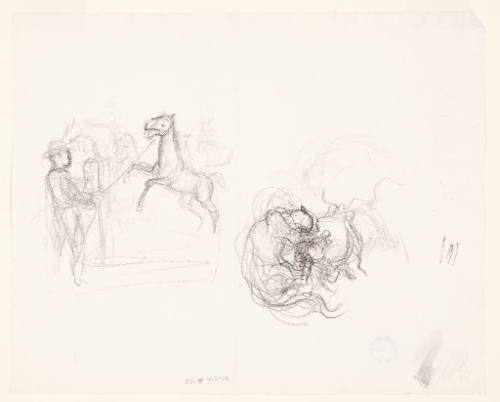 2 Studies- Horse with Mountain Lion and Man
