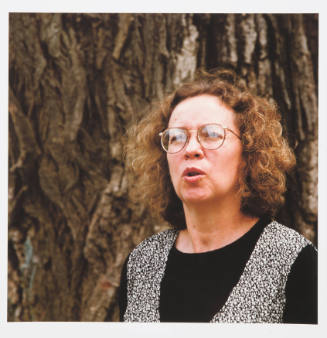 Denise Low (poet), by the Kansas River, downtown, Lawrence, Kansas, November 19, 1993
