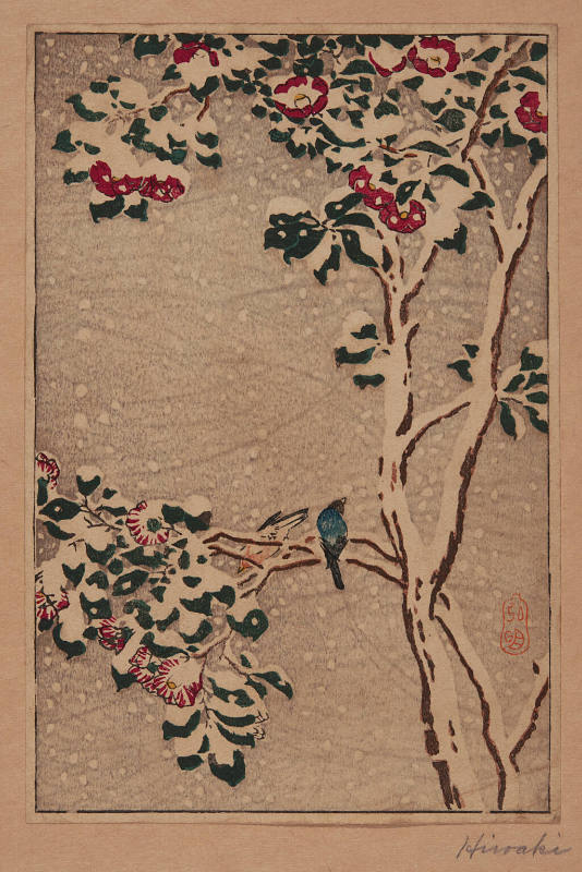 Title unknown (flowering tree covered in snow)