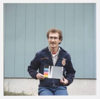 Mike Ott (painting professor, University of Kansas), outside his home, Crescent Road, Lawrence, Kansas, October 21, 1983