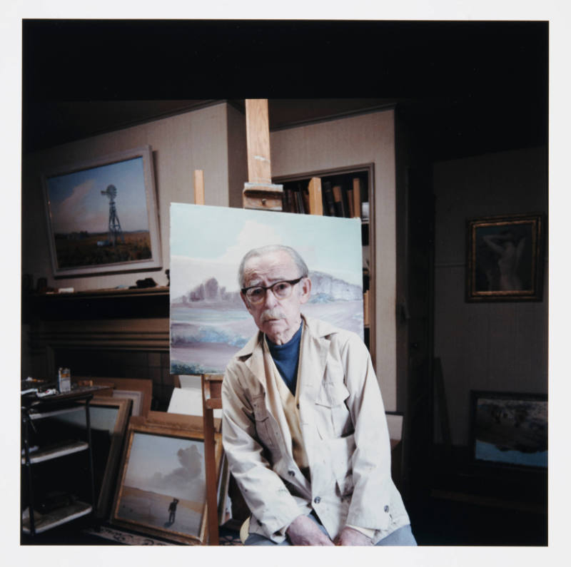 Raymond Eastwood (painting professor, University of Kansas), in his studio. Louisiana Street, Lawrence, Kansas, February 26, 1983