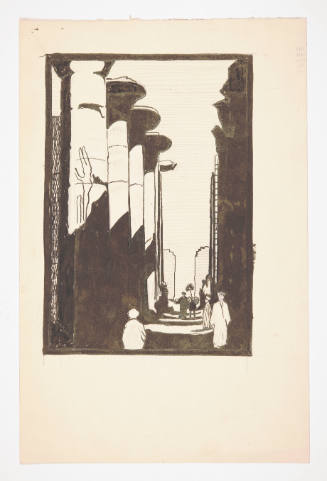 Title unknown (figures in a columned walkway)