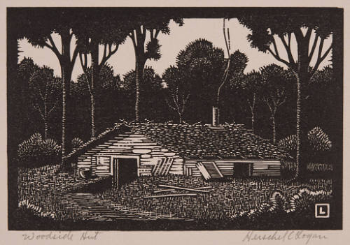 Herschel C. Logan, Woodside Hut, 1935, wood engraving, 4 x 6 in., Kansas State University, Mari…