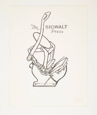 Herschel C. Logan, Study for The American Hand Press (sigwalt press), 1980, ink and graphite, 8…