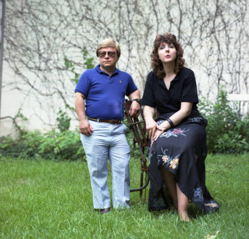 Larry Peters (artist, gallery director Topeka and Shawnee County Public Library) and Barbara Waterman-Peters (painter), backyard, Kren home, Bertrand St., Manhattan, KS, July 3, 1987