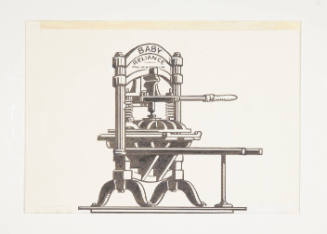 Herschel C. Logan, Study for The American Hand Press (baby reliance), 1980, ink and graphite, 5…