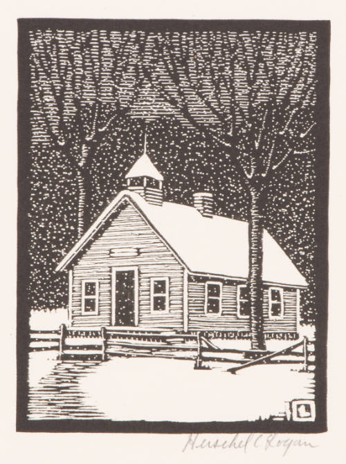 Title unknown (schoolhouse in snow)