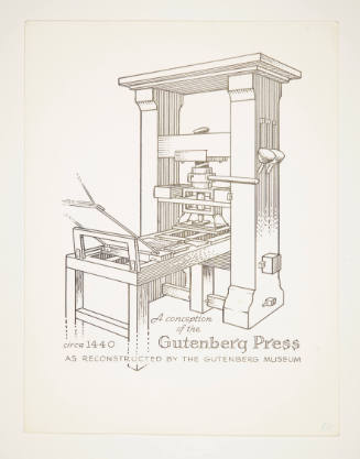 Herschel C. Logan, Study for The American Hand Press (1440 Gutenberg press), 1980, ink and grap…