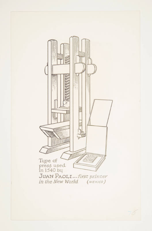 Herschel C. Logan, Study for The American Hand Press (Juan Paoli), 1980, ink and graphite, 11 1…