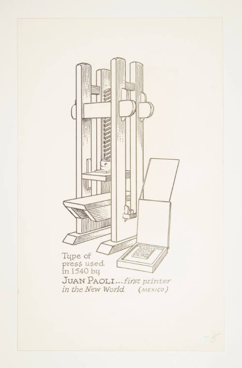 Herschel C. Logan, Study for The American Hand Press (Juan Paoli), 1980, ink and graphite, 11 1…