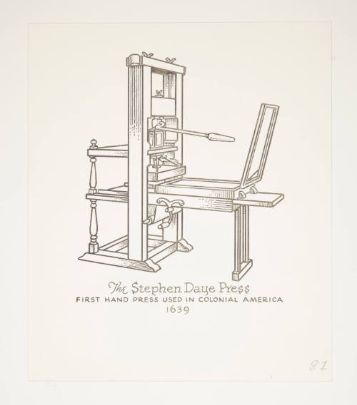 Herschel C. Logan, Study for The American Hand Press (Stephen Daye), 1980, ink and graphite, 9 …