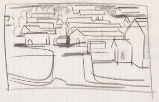 Untitled (sketch of landscape with buildings)