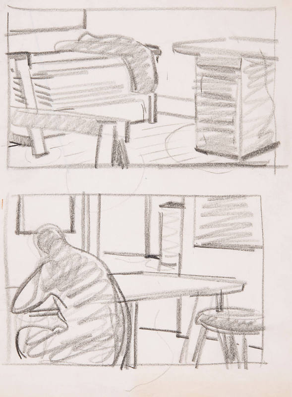 Untitled (sketch of room and figure)