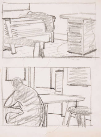 Untitled (sketch of room and figure)