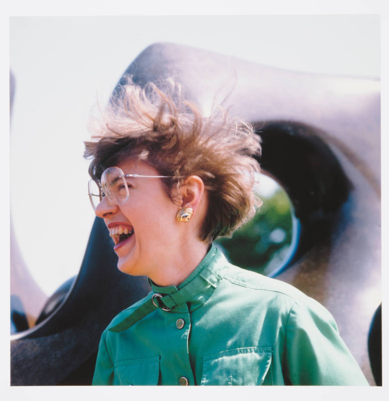 Novelene Ross (curator of education, Wichita Art Museum), in front of the museum, September 4, 1982