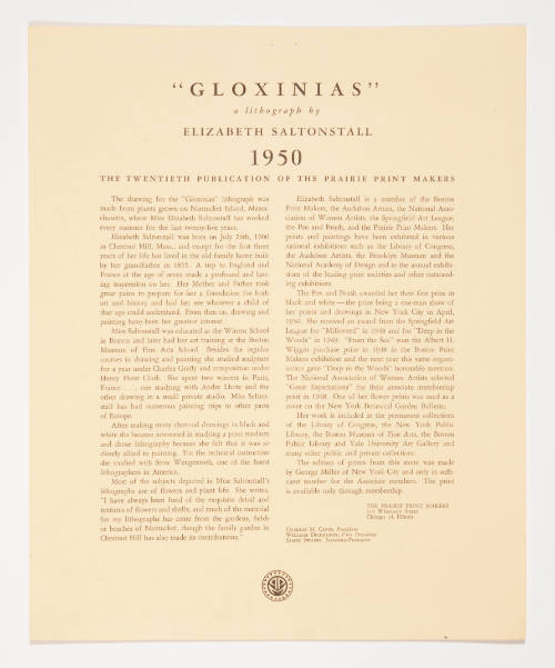 "Gloxinias" leaflet