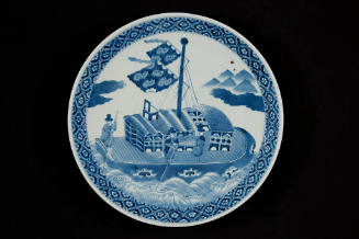Large Imari dish (Dutch merchants and ship)