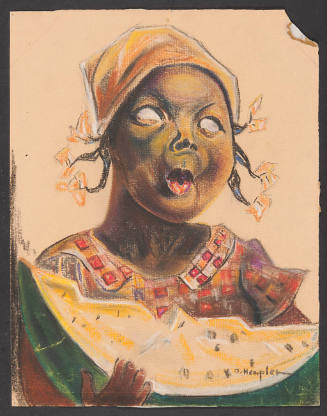Title unknown (young girl holding a slice of watermelon)