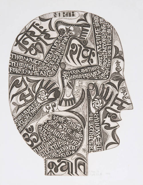 Jyoti Bhatt, A Face, 1970, etching, 19 7/8 x 15 inches, Kansas State University, Marianna Kistl…
