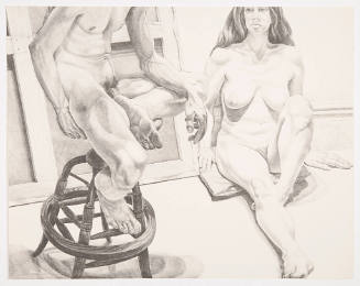 Two Nudes with Oak Stool and Canvas
