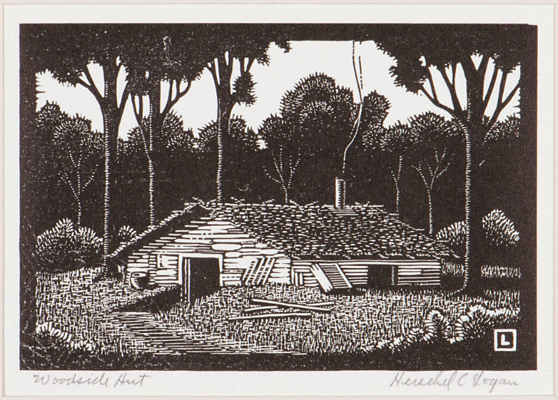 Herschel C. Logan, Woodside Hut, 1935, wood engraving, 4 x 6 in., Kansas State University, Mari…